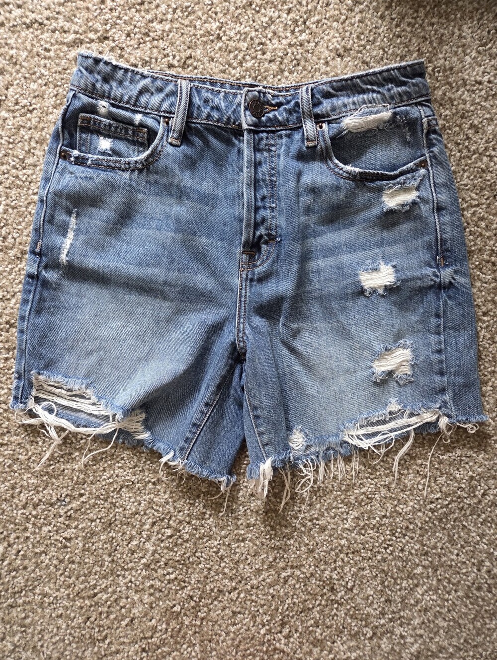 Hidden Distressed Denim Jean Shorts Cut Off Small 5" Inseam Modest Button Fly